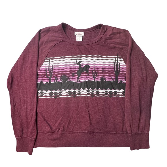 Ariat Tops - Ariat Sweatshirt Womens L Burgundy Desert Ride Crew Western Graphic 10042311